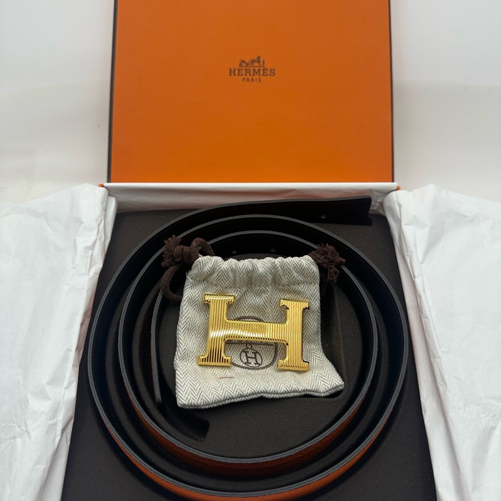 Hermès Black/ Orange belt size 100 cm new